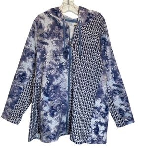 LOGO Blue Tie-Dye & Geometric Cotton Blend Mixed Fabric Zip-Up Hoodie - Size 2X